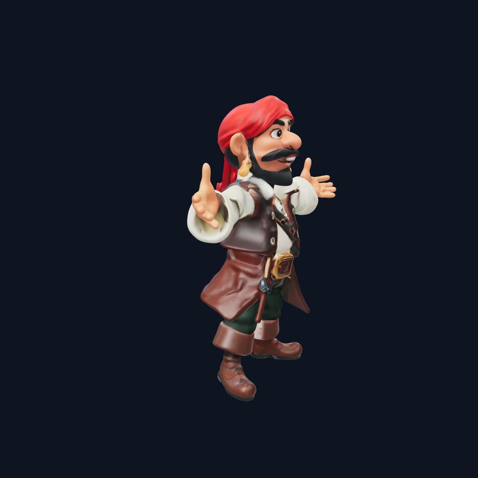 Charming Cartoon Pirate Character Model  Rigged and Animated