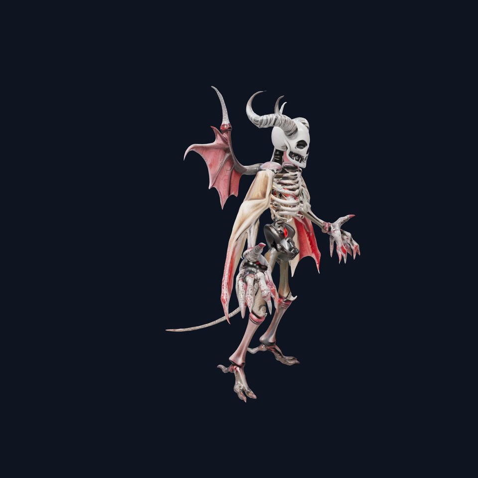 Demonic Skeleton with Wings Rigged and Animated Character Model