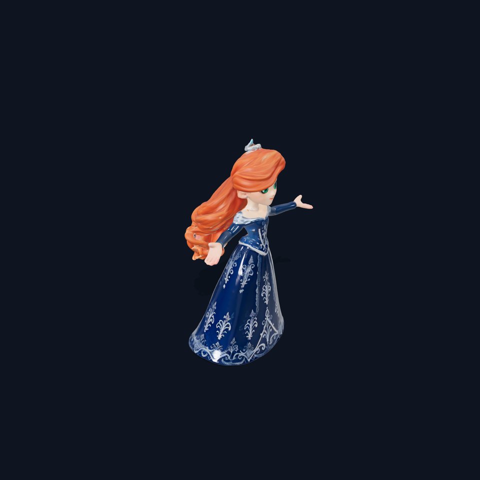 Enchanted Princess with Red Hair in Royal Dress  Rigged and Animated