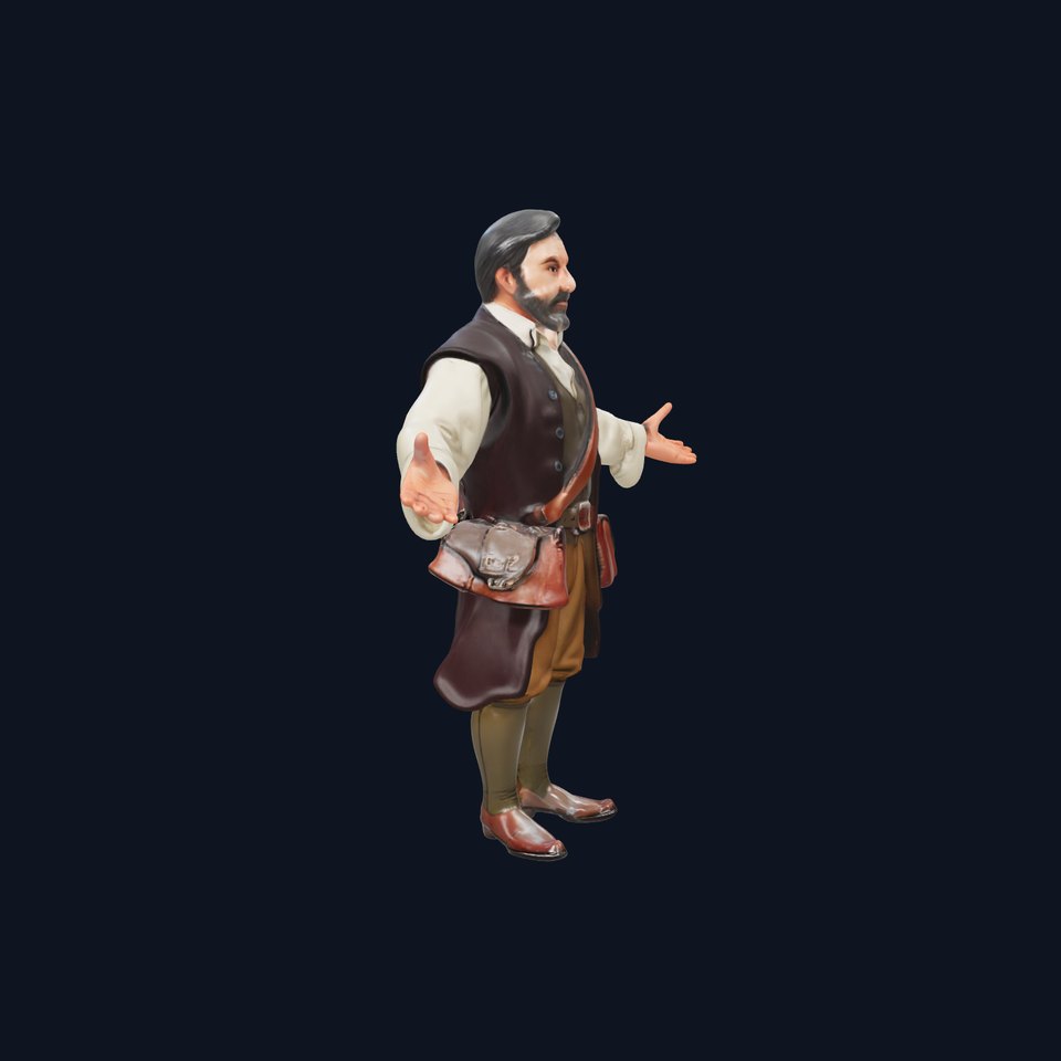 Medieval Merchant Character Model Rigged and Animated