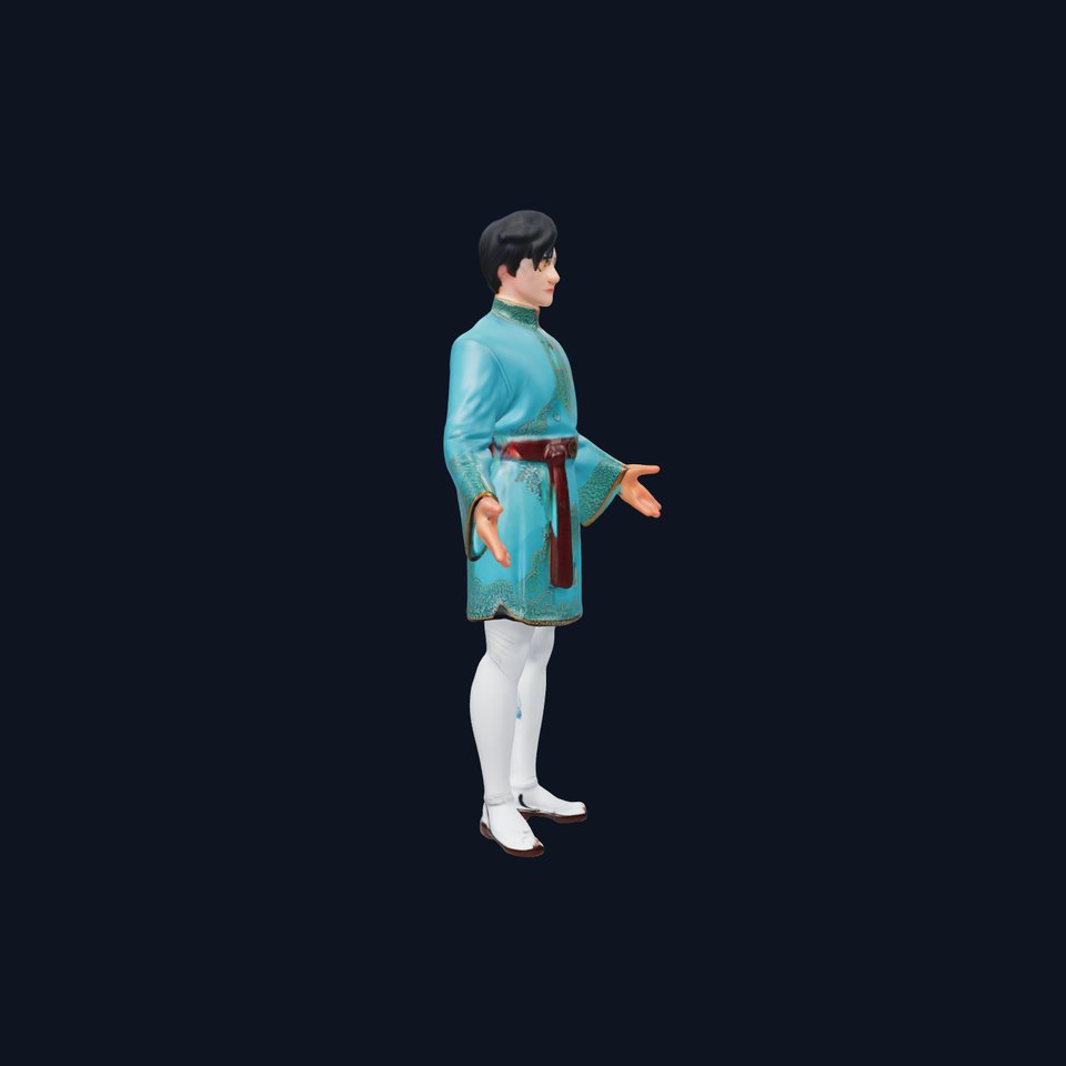 Elegant Asian Male Character in Blue Attire Rigged and Animated