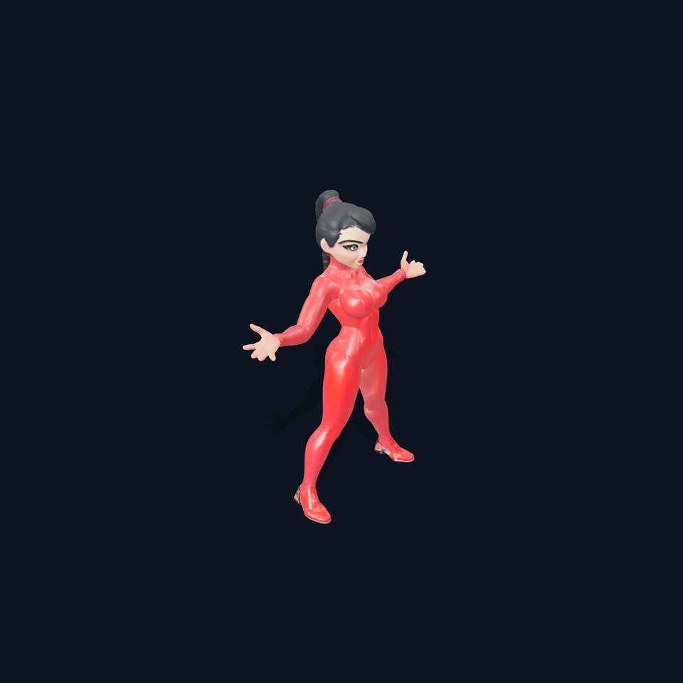 Red Suit Heroine Rigged and Animated Character Model