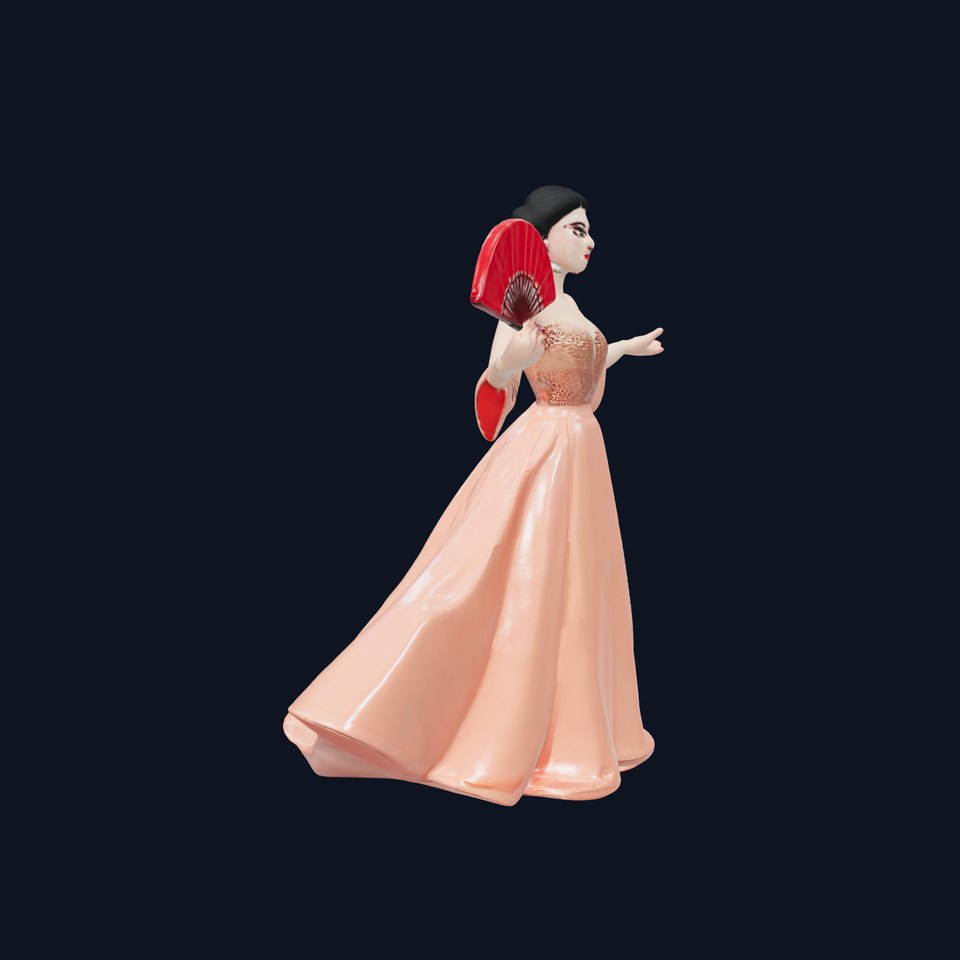 Elegant Lady in Peach Gown Rigged and Animated Character Model
