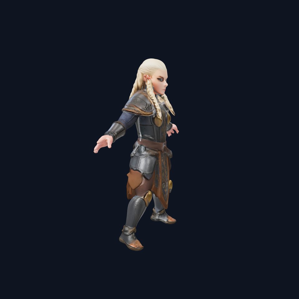Elven Warrior Rigged and Animated Character Model
