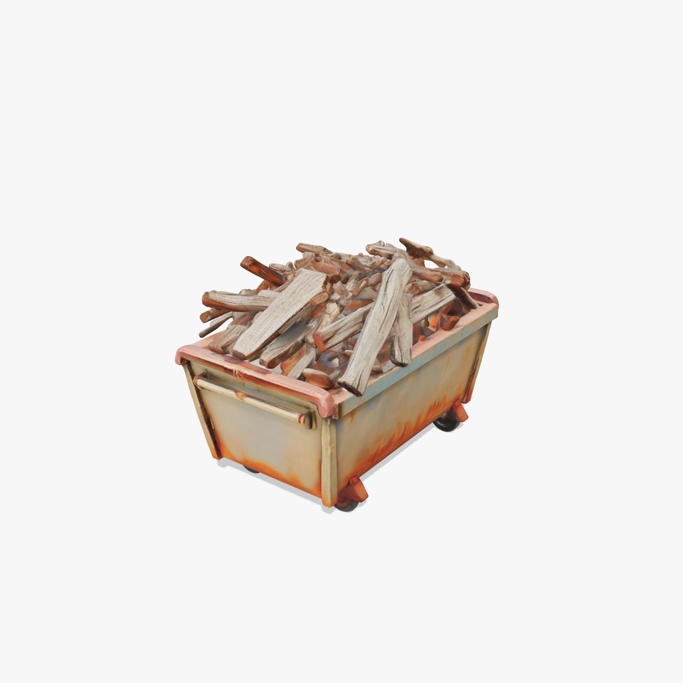 Industrial Dumpster with Scrap Wood Model Pack