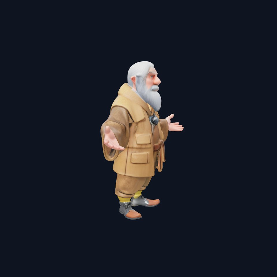 Elderly Adventurer Wizard Rigged and Animated D Character Model