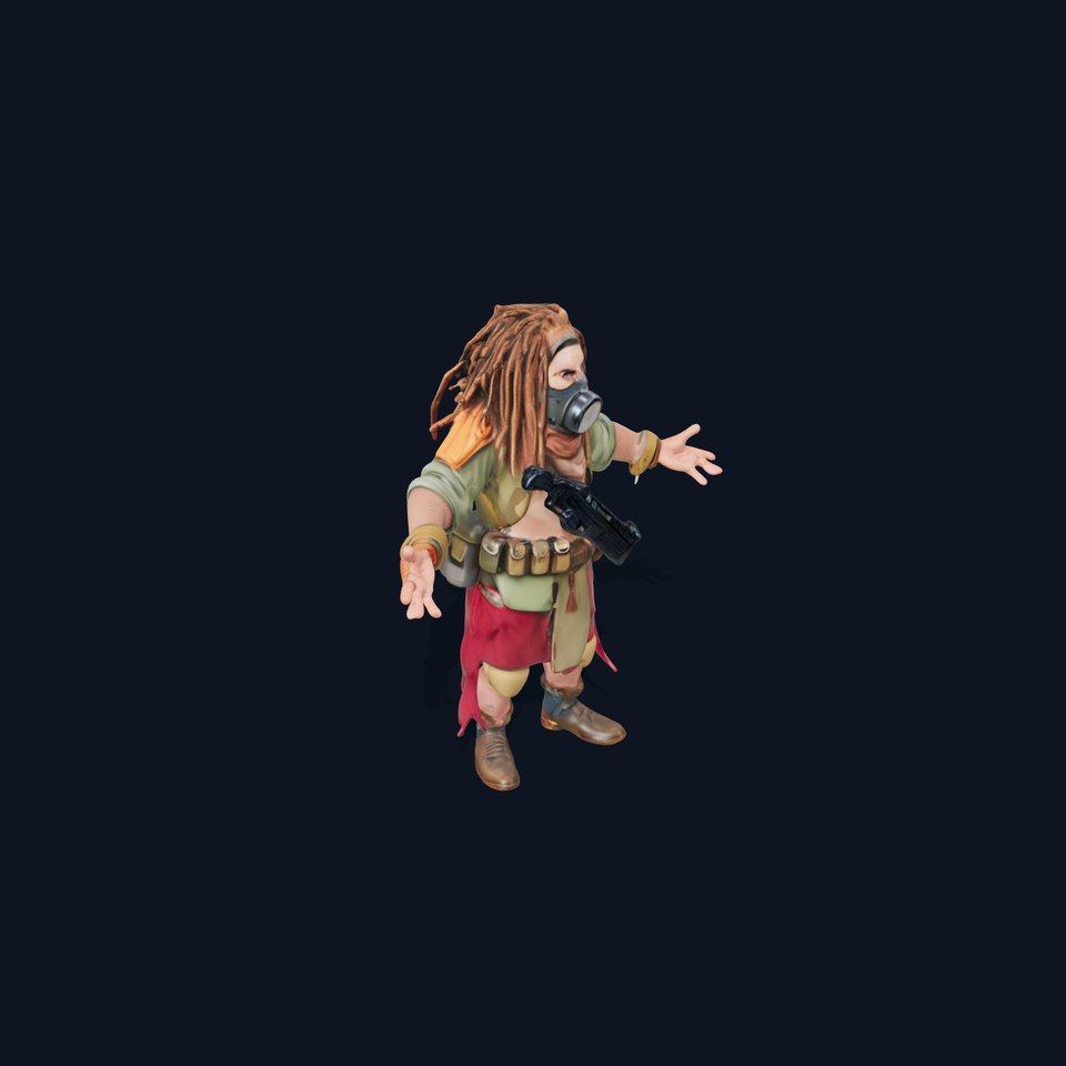 Postapocalyptic Survivor Rigged and Animated D Character Model