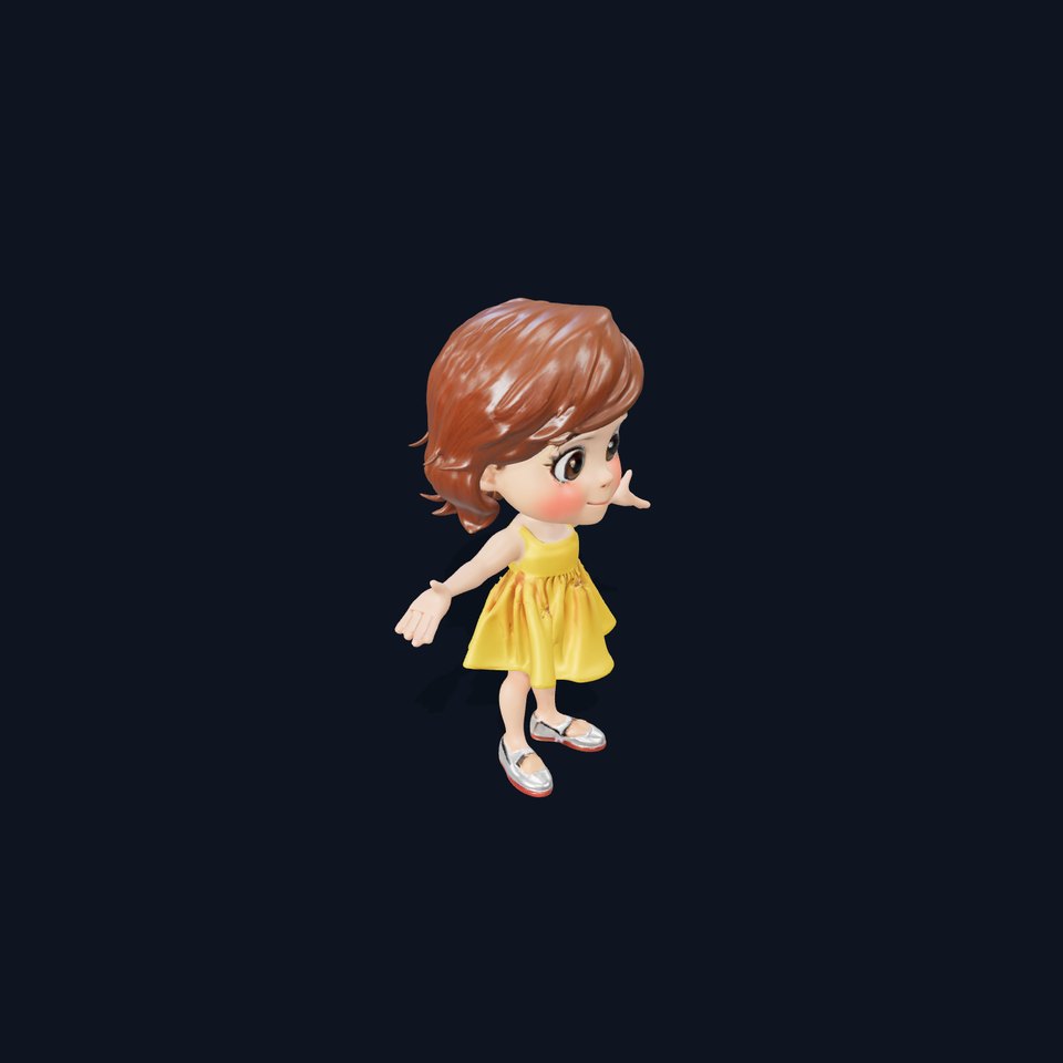 Animated Cute Girl in Yellow Dress  Fully Rigged and Animated