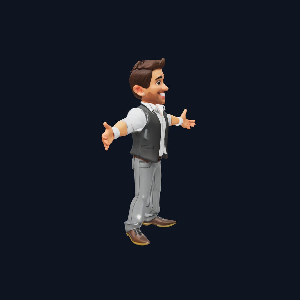 Charismatic Businessman Character Model in Vest  Rigged and Animated