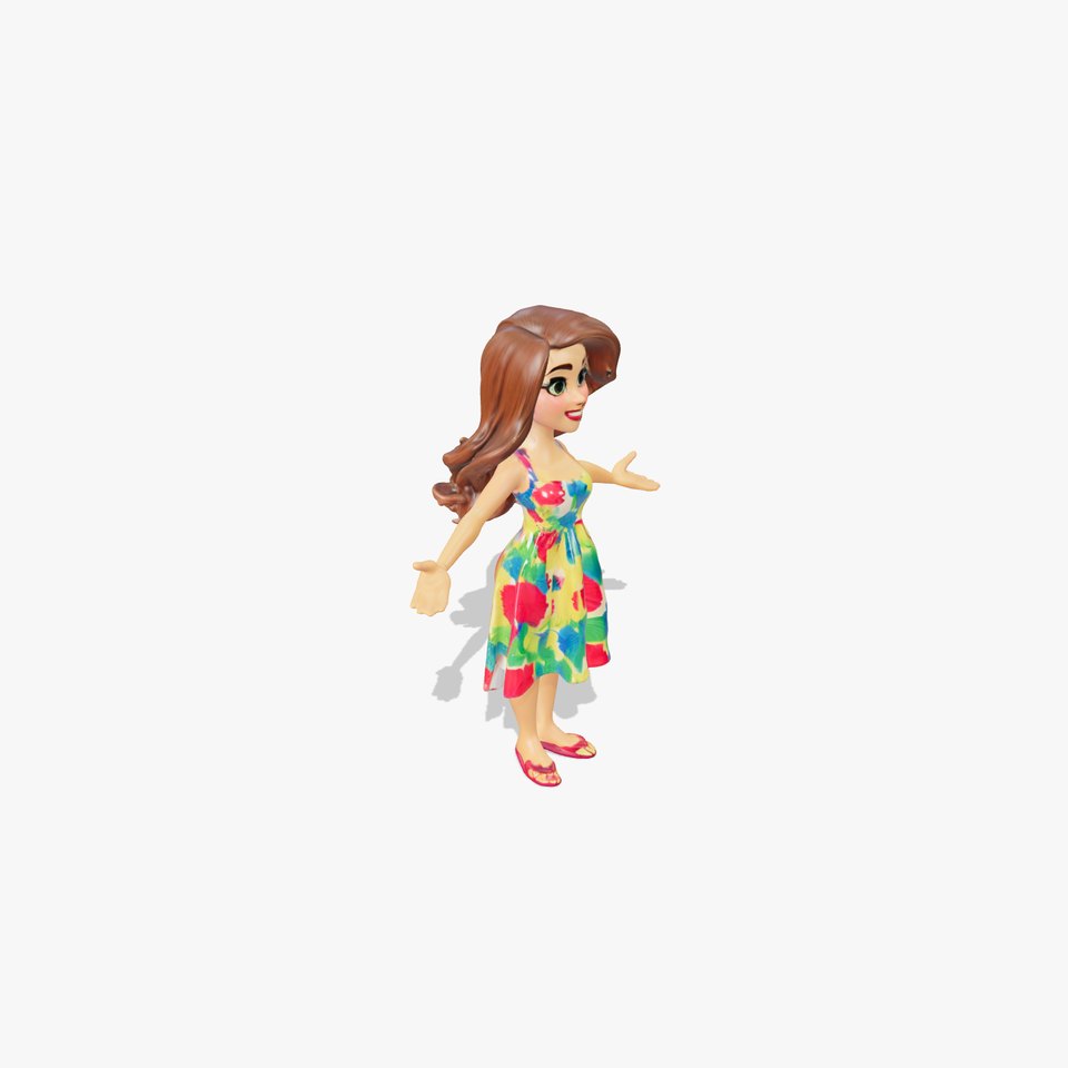 Animated Summer Dress Girl D Character Model Rigged and Animated