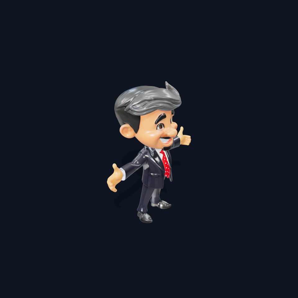 Smiling Businessman Character Rigged and Animated in Suit and Tie