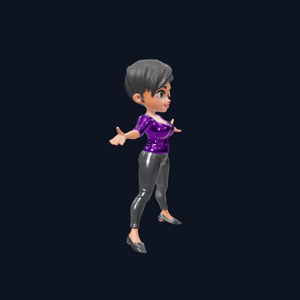 Stylish Animated Rigged Character with Purple Top and Black Pants