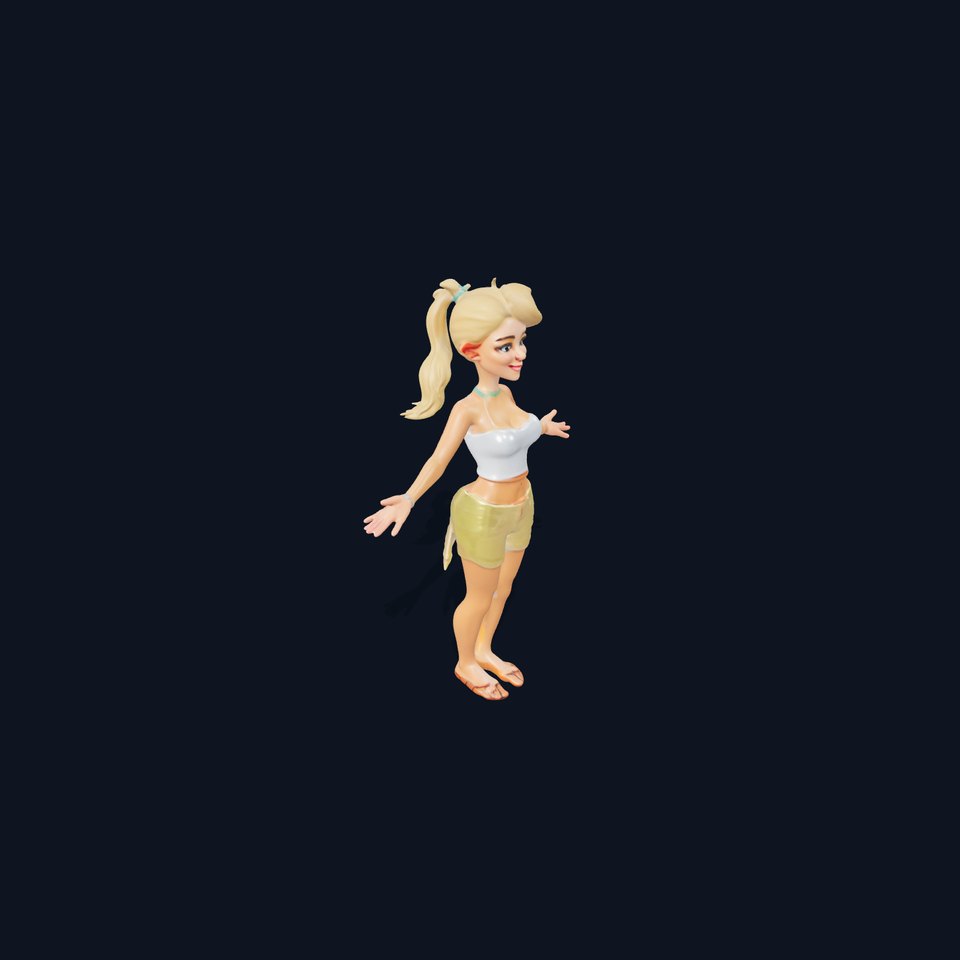 Animated Summer Girl Character Rigged and Animated with PBR Textures