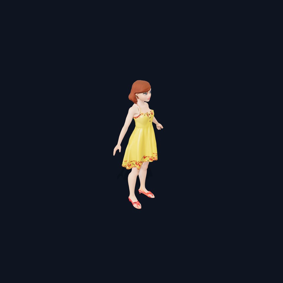 Sunny Day Female Character in Yellow Dress Rigged and Animated viewer poster