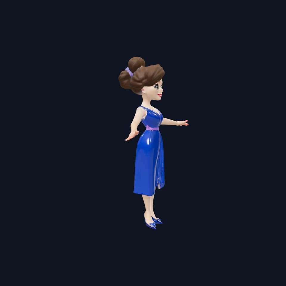 Elegant Blue Dress Female Character Model  Rigged and Animated