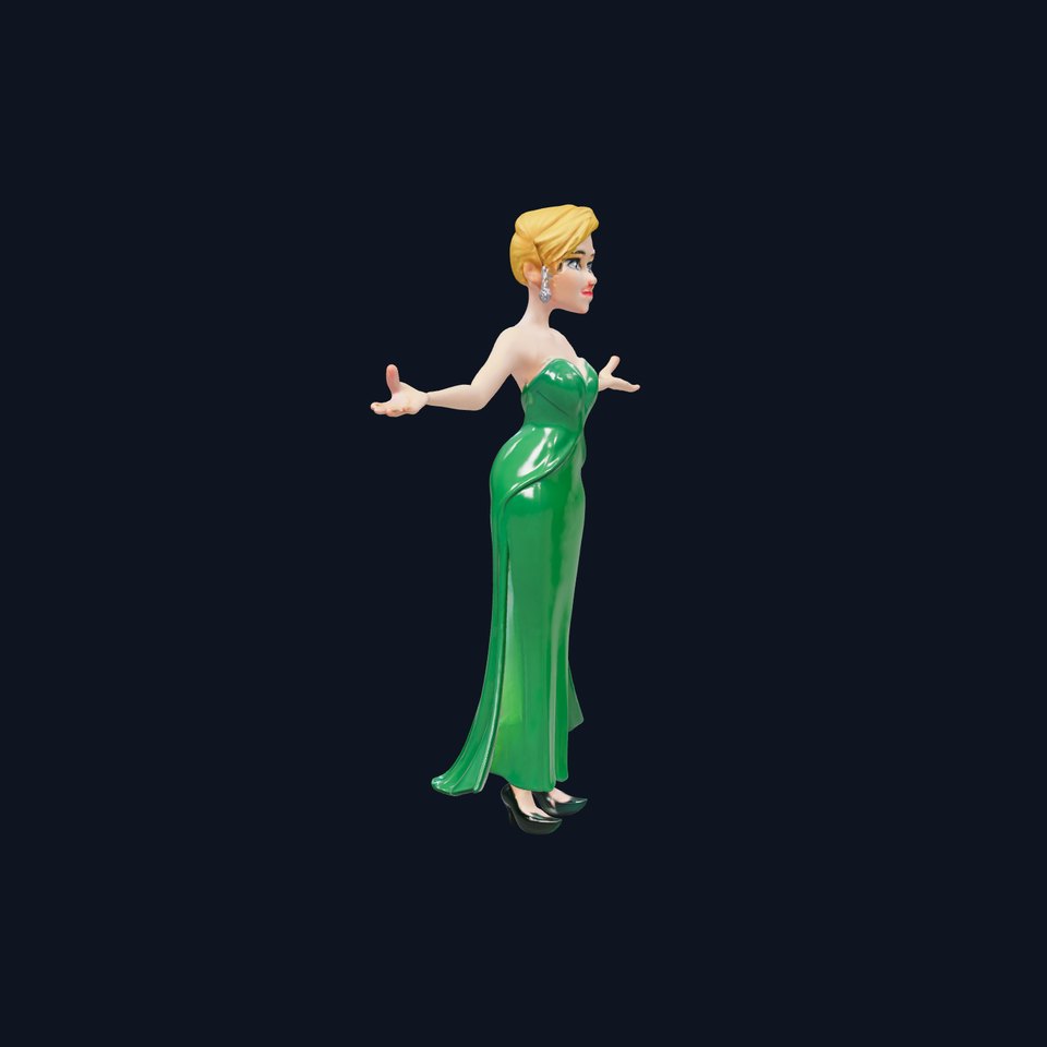 Elegant Evening Dress Character Rigged and Animated