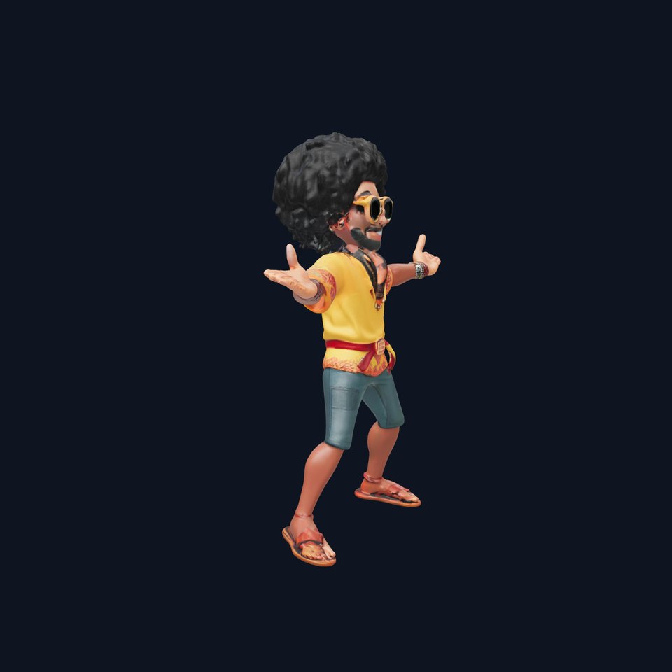 AfroStyle Cool Dude D Character Model Rigged and Animated