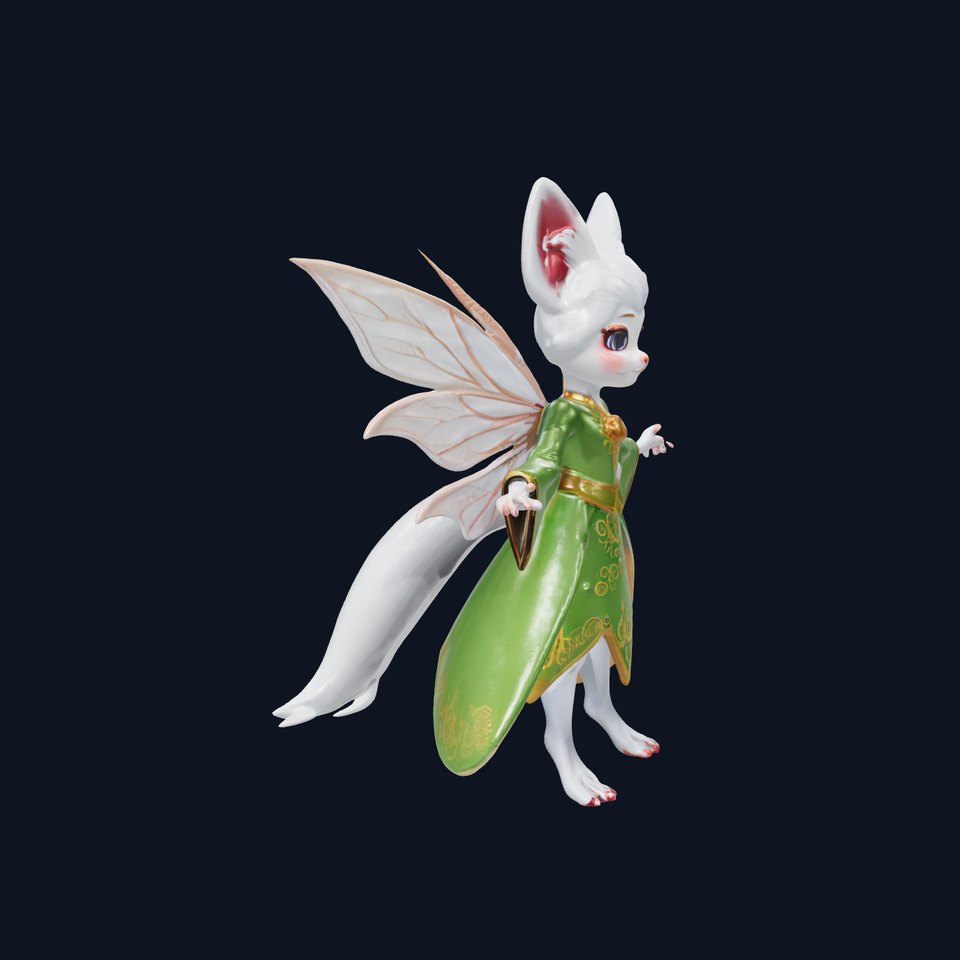 Mythical Feline Fairy Rigged and Animated D Character Model