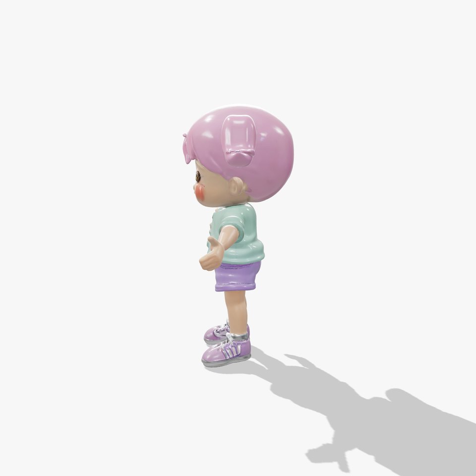 Cute PinkHaired Child Character Model  Rigged and Animated