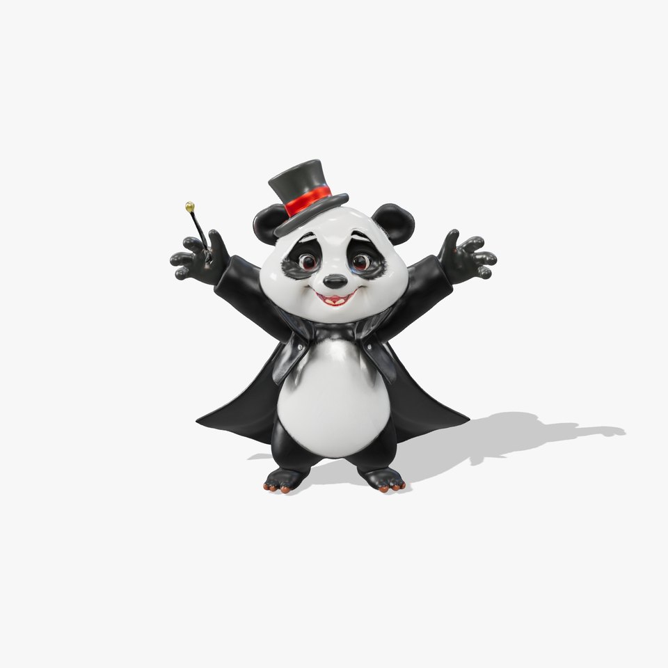 Charming Panda Magician D Character Model Rigged and Animated