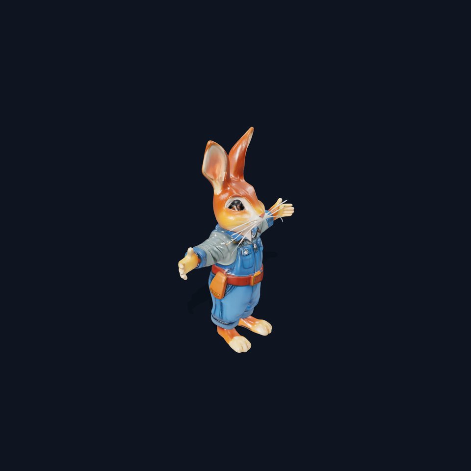 Anthro Bunny Character in Overalls Rigged and Animated