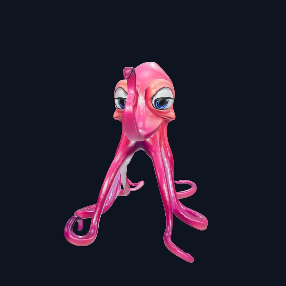 Cartoon Pink Octopus Character Model Pack