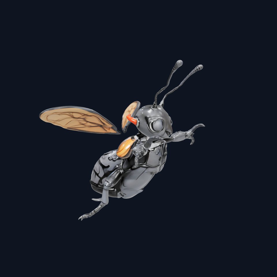 Animated Black Insectoid Creature with Wings Rigged and Animated