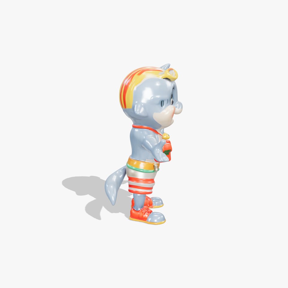 Smiling Dolphin Character in Shorts with Lifebuoy Rigged and Animated viewer poster