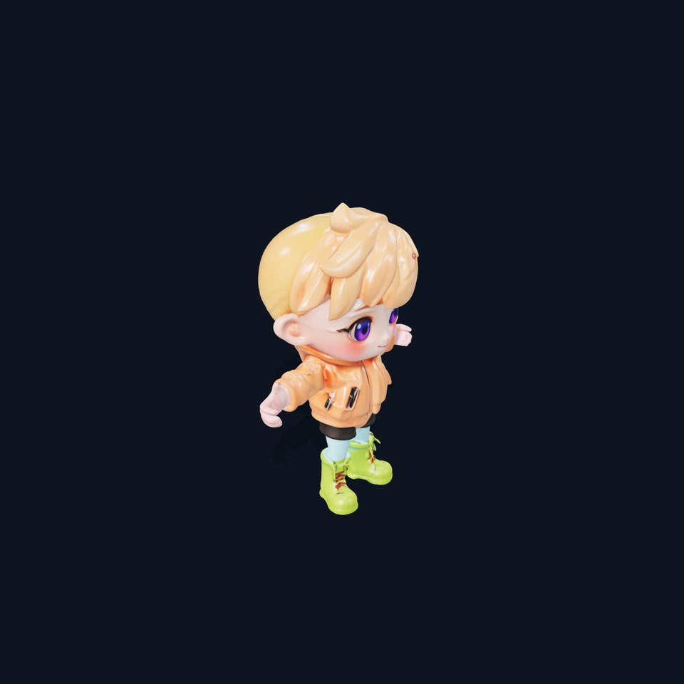 Chibi Character Rigged and Animated with Colorful Jacket and Boots