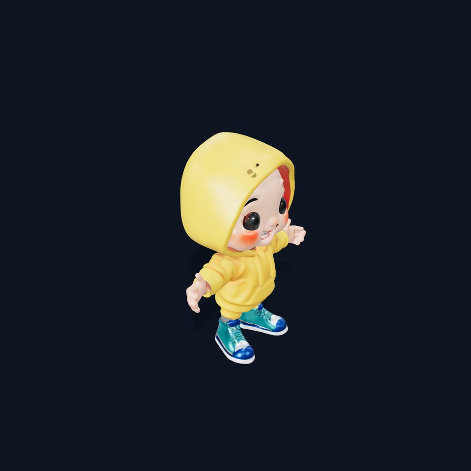 Cute Toddler Cartoon Character in Yellow Hoodie Rigged and Animated