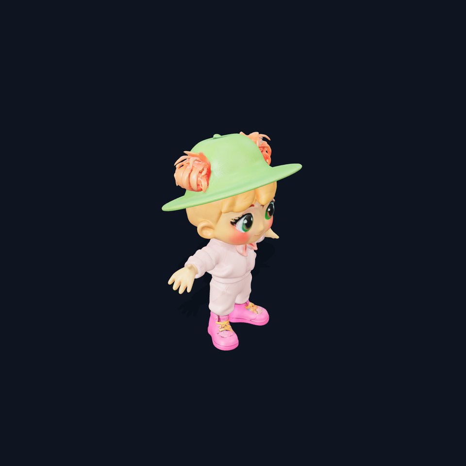Charming Cartoon Kid in Green Hat Rigged and Animated