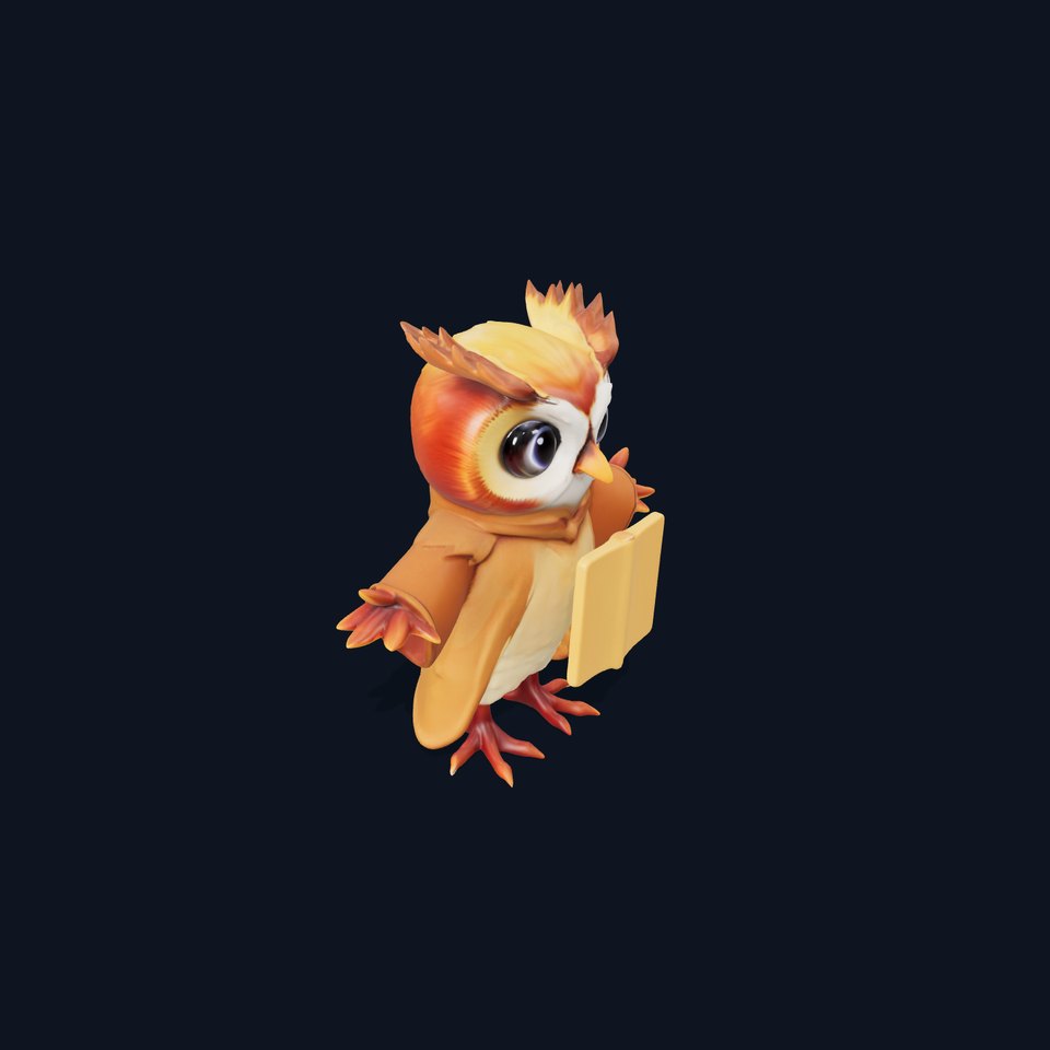 Wise Owl Character Model  Rigged and Animated with PBR Textures