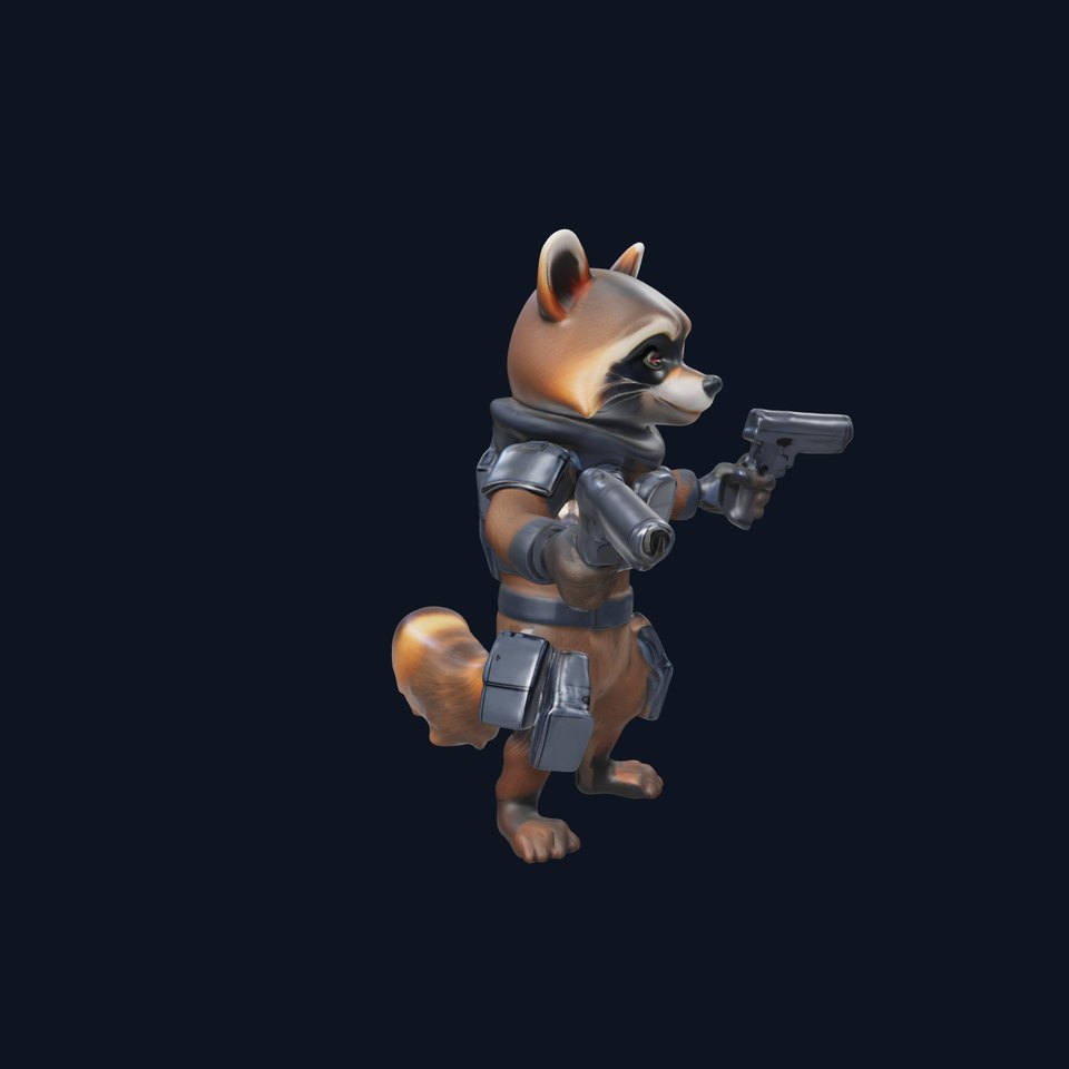 Rigged and Animated Armored Raccoon with Dual Pistols Character Model