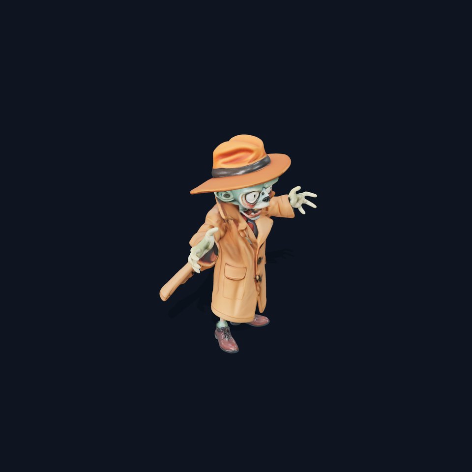 Zombie Detective Character Model  Rigged and Animated