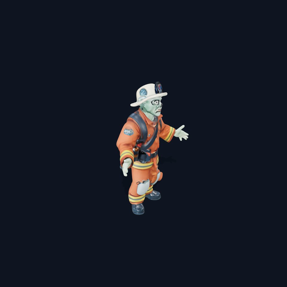 Zombie Firefighter Rigged and Animated D Model