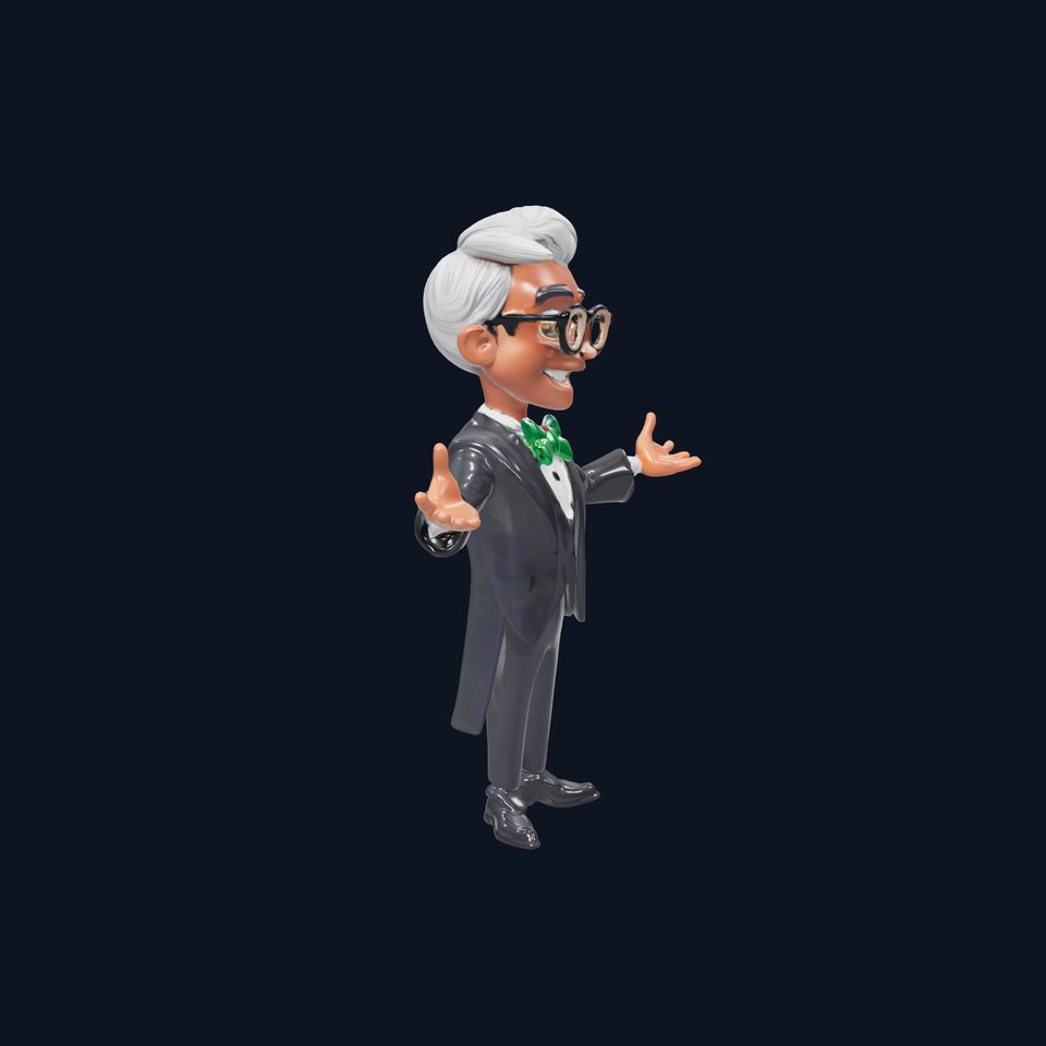 Animated Formal D Character with Green Bowtie  Rigged and Animated