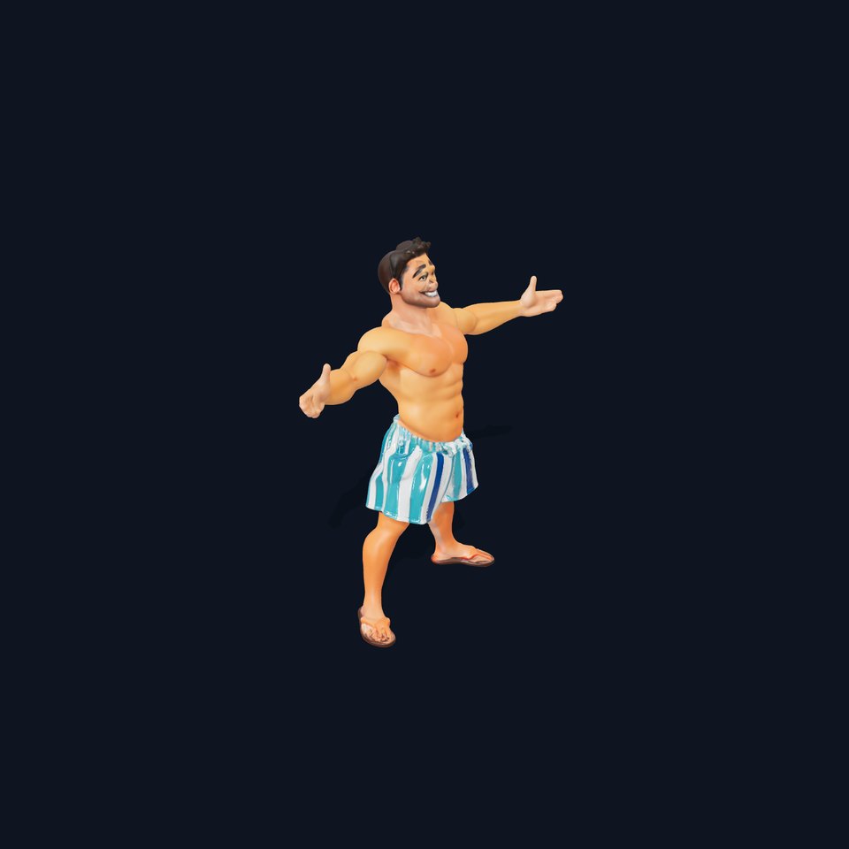 Casual Beach Guy Rigged and Animated D Character Model