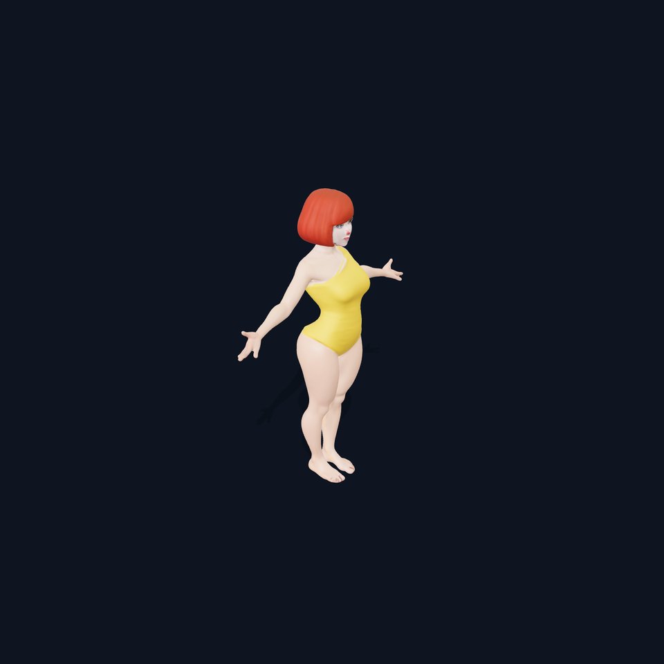 Animated Female Character in Yellow Dress  Rigged and Animated