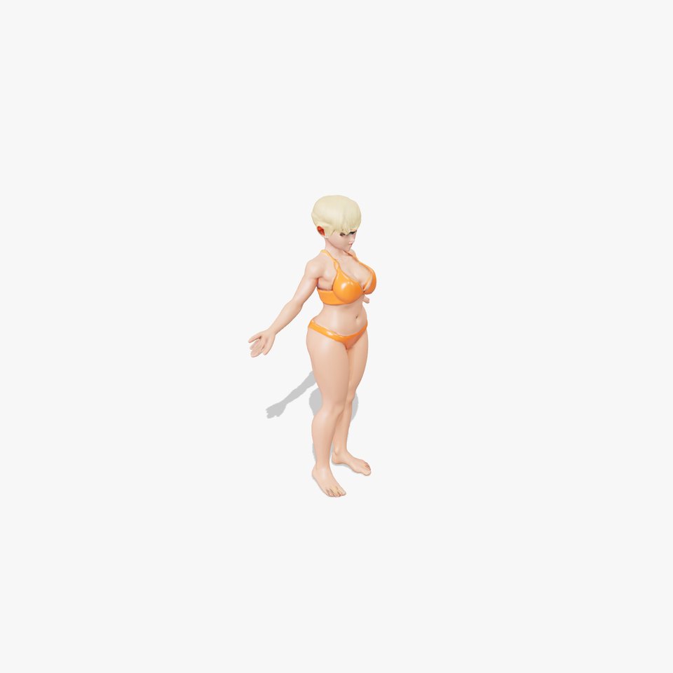 Stylized Blonde Female in Orange Bikini  Rigged and Animated