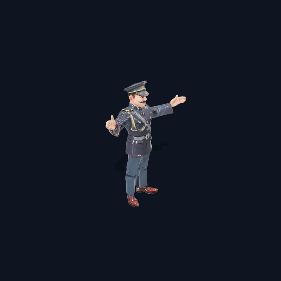 Animated Rigged Military Officer Character Model with Mustache