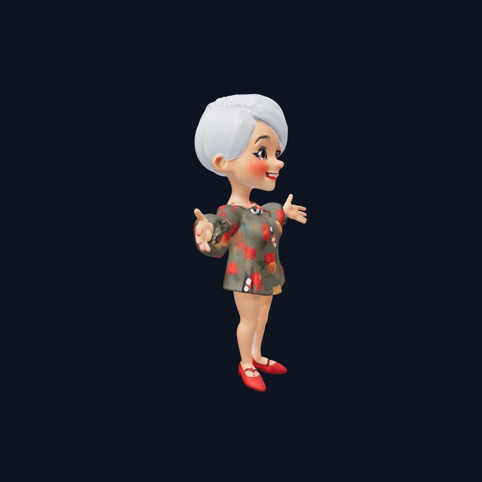 Floral Dress Character with Silver Hair  Rigged and Animated