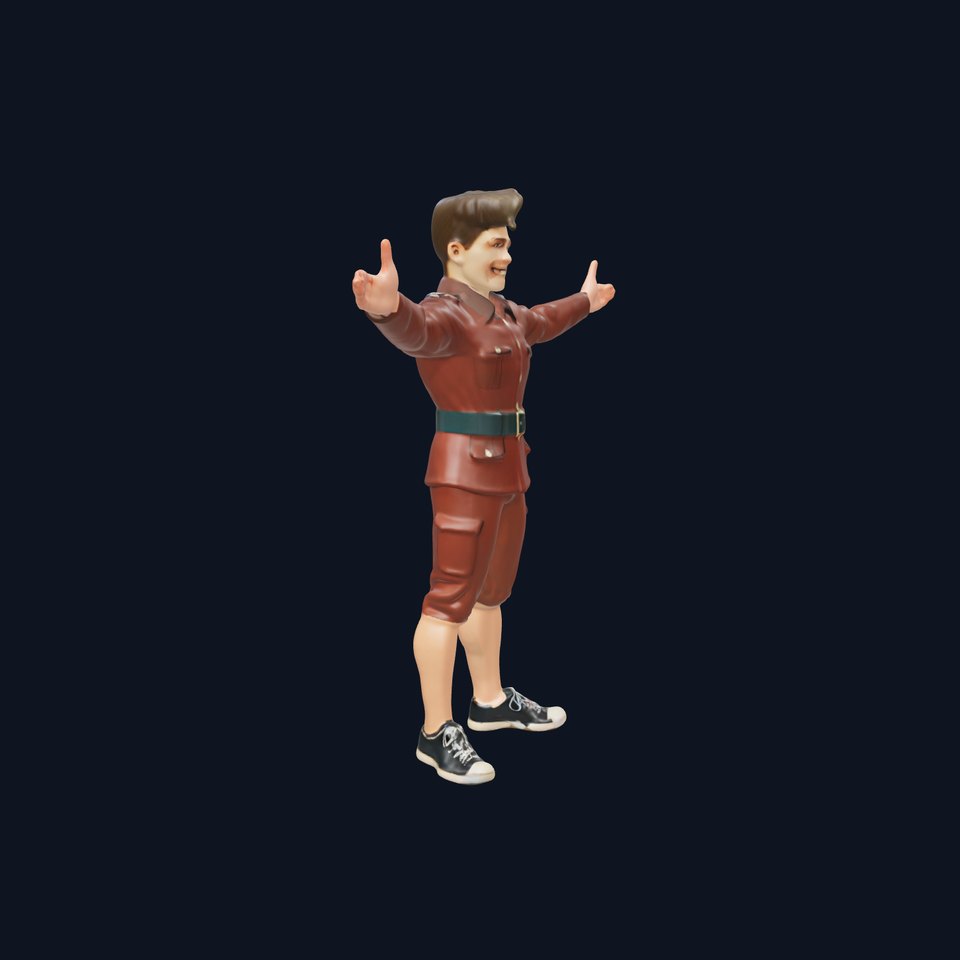 Animated D Character Model in Brown Uniform  Rigged and Animated