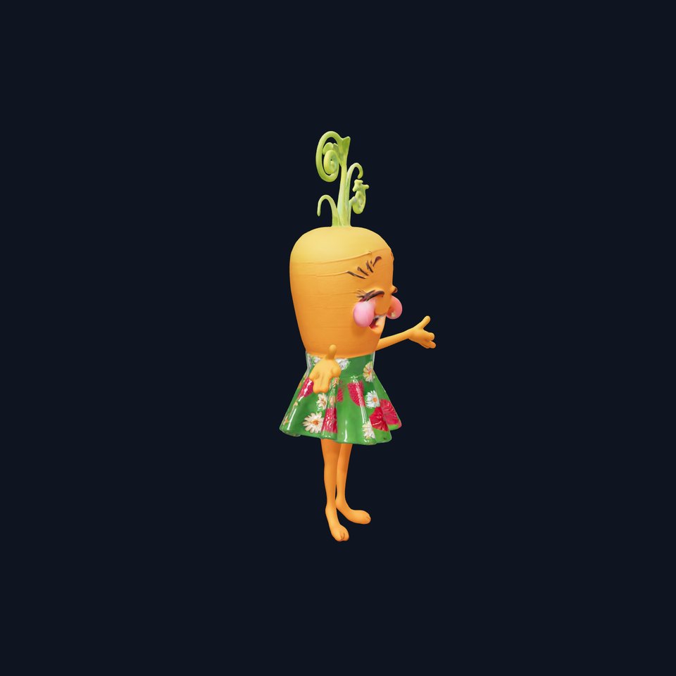 Smiling Carrot Character with Floral Dress Rigged and Animated