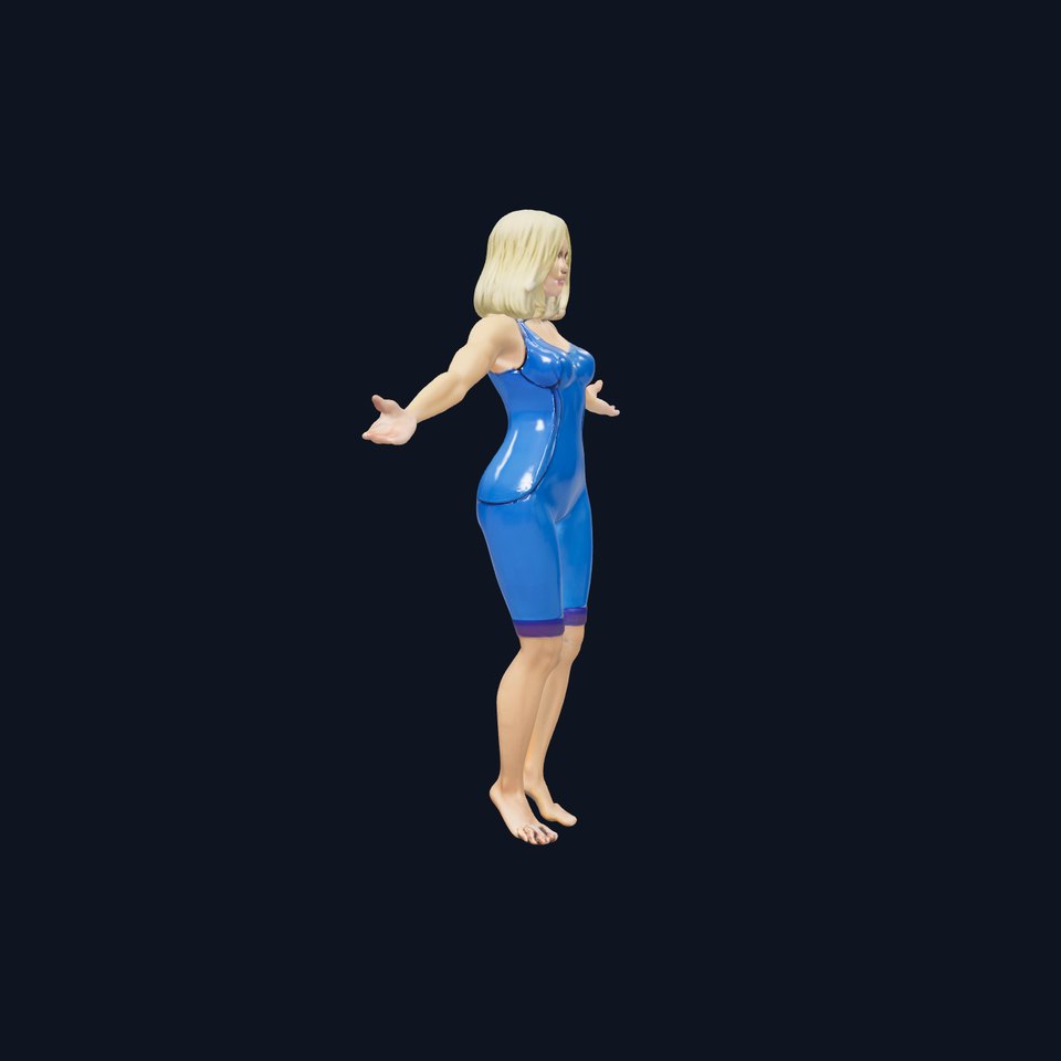 Athletic Female Character Rigged and Animated in Blue Bodysuit