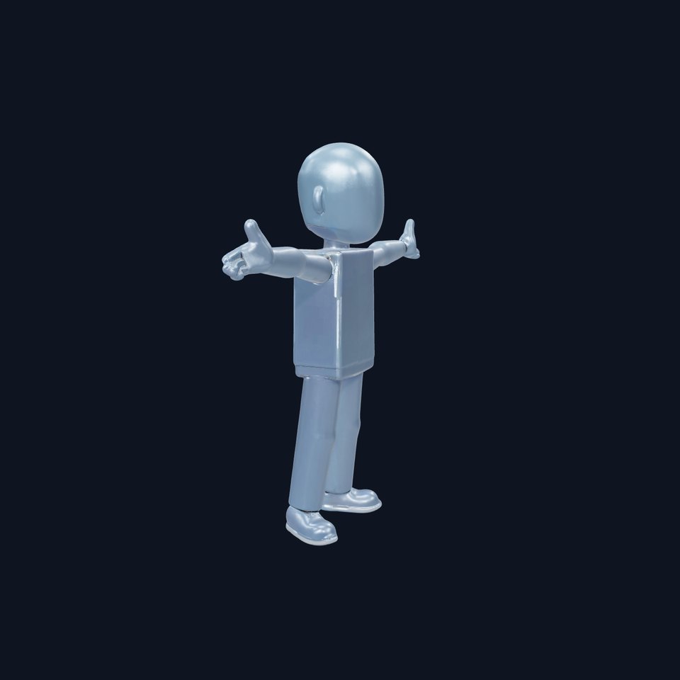 Minimalist Blue D Character Model  Rigged and Animated