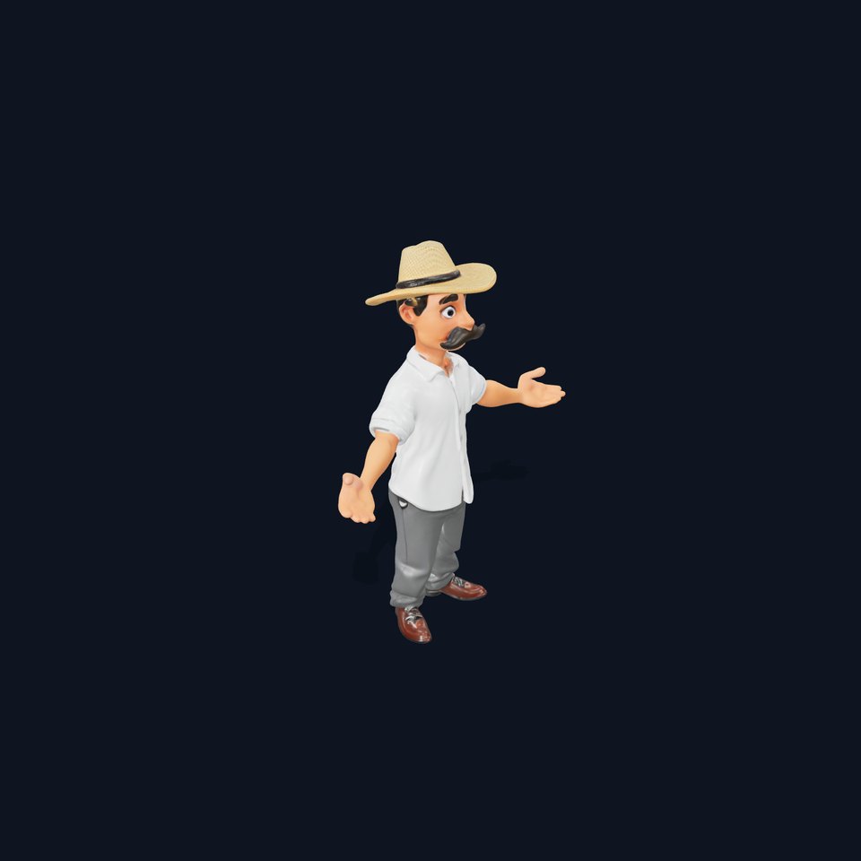 Cartoon Farmer with Hat and Mustache Rigged and Animated viewer poster