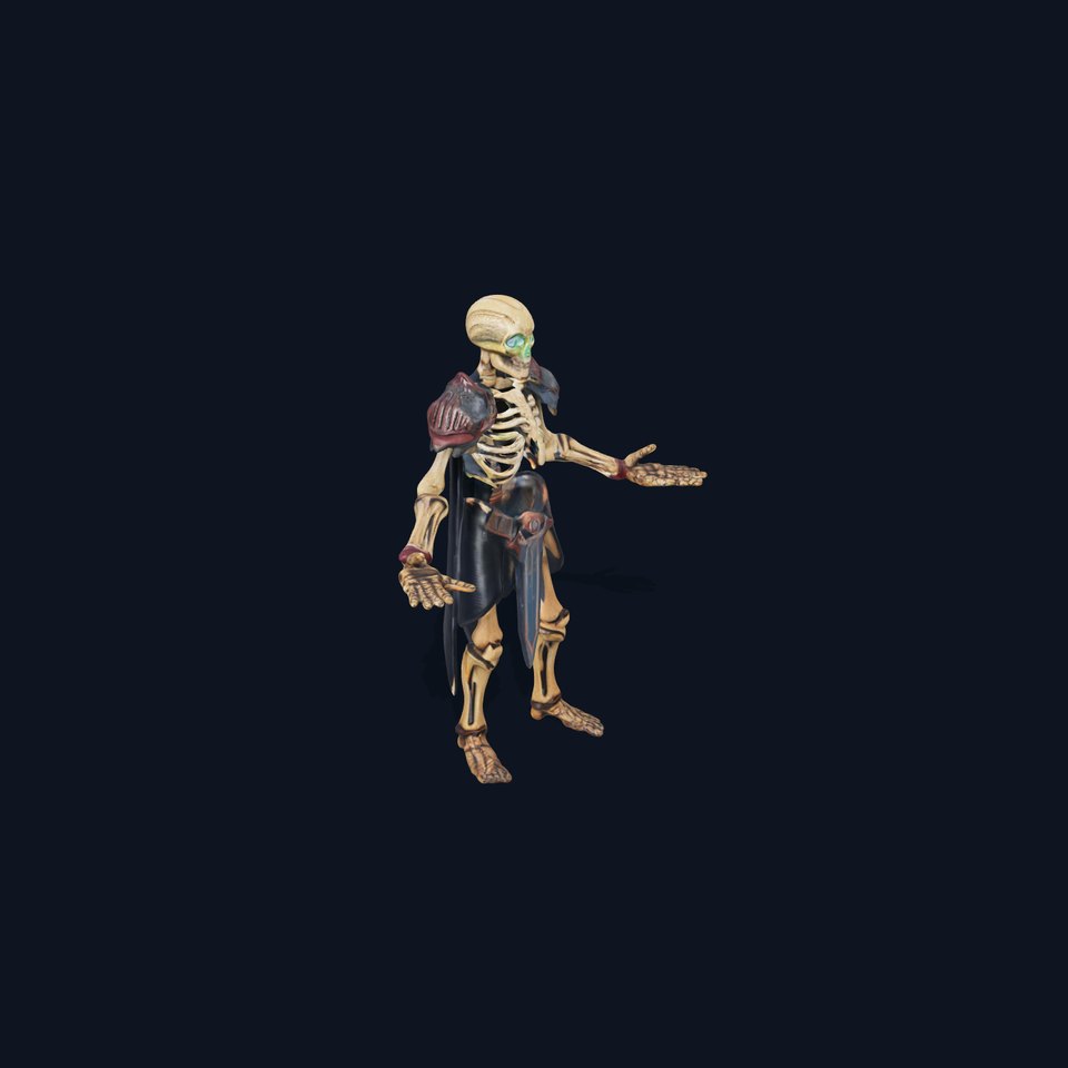 Skeleton Warrior Rigged and Animated Model with Glowing Eyes