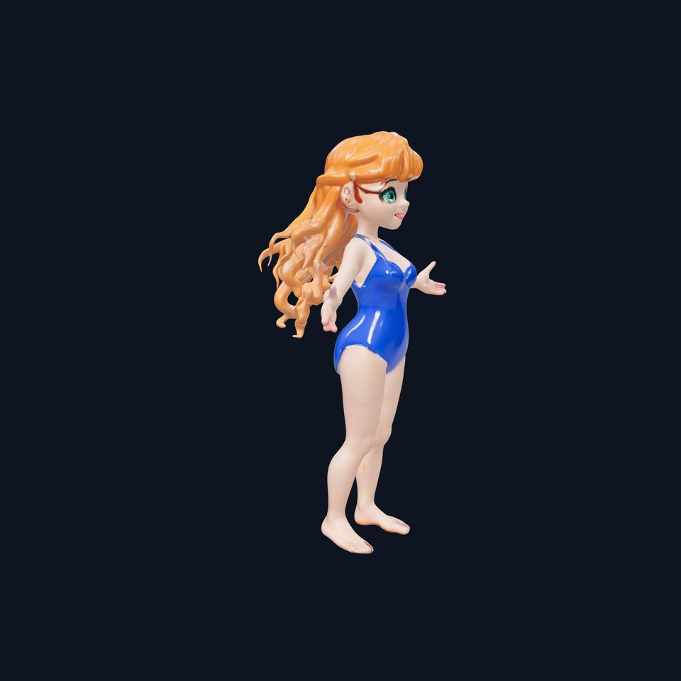 Animated Redhead Swimsuit Girl Rigged and Animated D Model