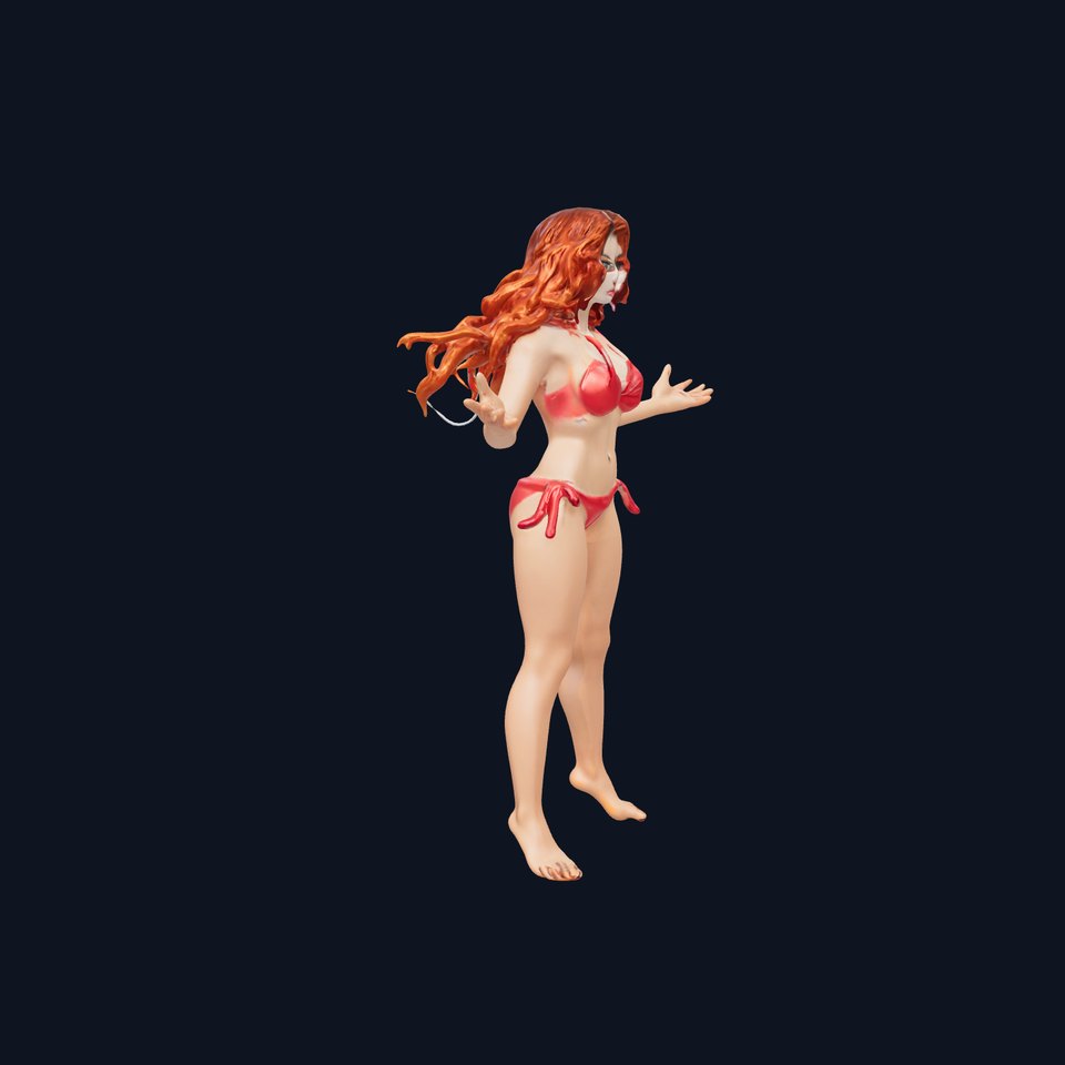RedHaired Beachwear Character Model Rigged and Animated