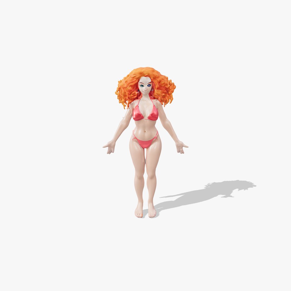 Curly Redhead Bikini Model Rigged and Animated viewer poster